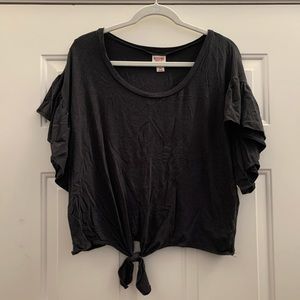 Mossimo gray tied ruffle sleeve top